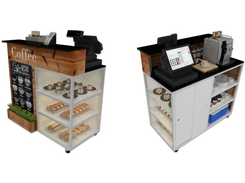 Coffee cart design with timber panels and clear acrylic windows