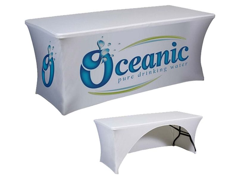 Fitted/stretch style table cloth - Displays2Go