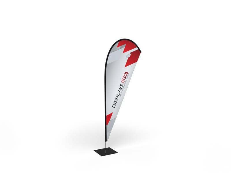 Single sided teardrop flags 2.5m (small) with steel base plates - Displays2Go