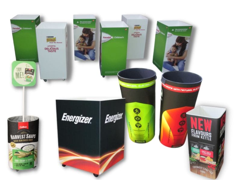 Portable Display Bins: Wheeled Sampling Bins