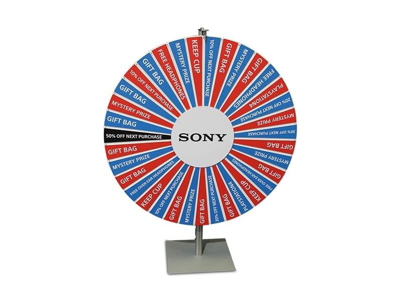 Prize wheel 1.5m high with customised 1200mm diameter wheel - Displays2Go