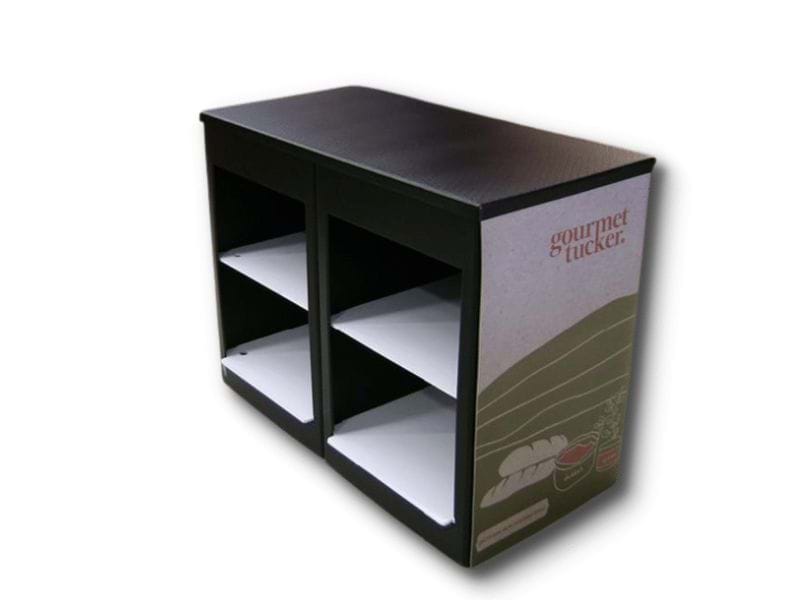 Rear view of table showing optional extra pair of shelves  - Displays2Go