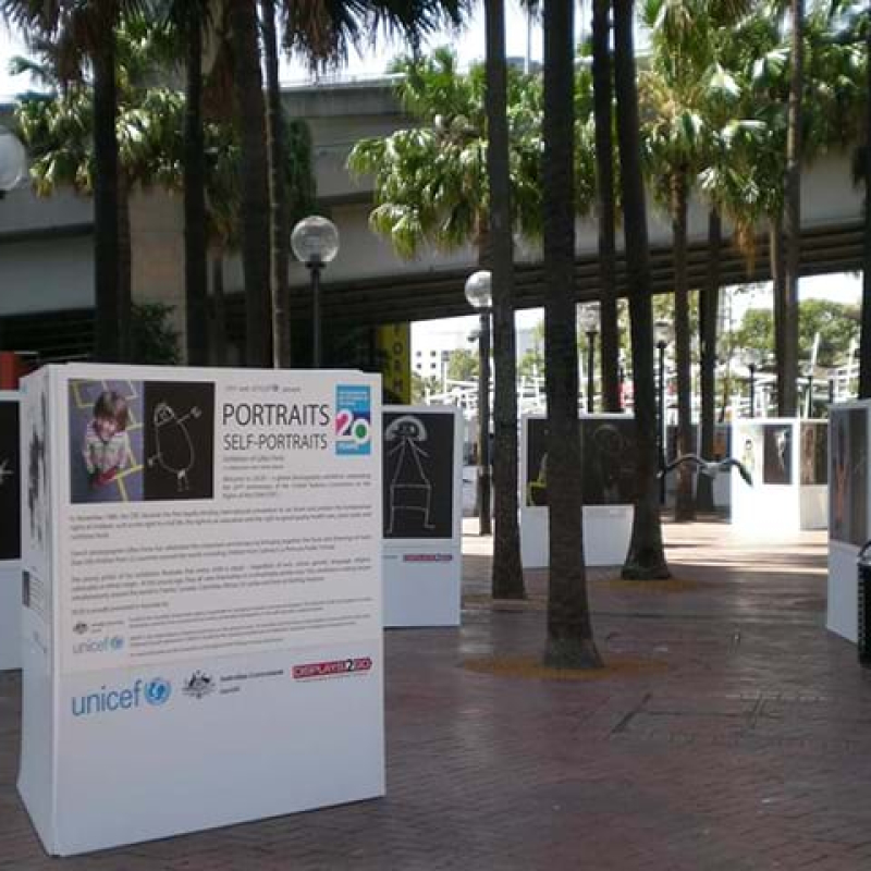 Unicef outdoor signage in Darling Harbour Sydney - Displays2Go.com.au