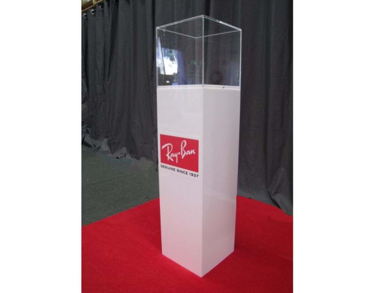 Acrylic display cube used as plinth display case