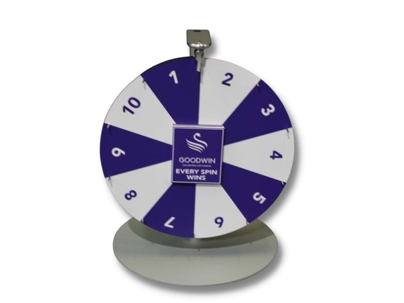 Standard prize wheel design with 10 segments and permanent graphics
