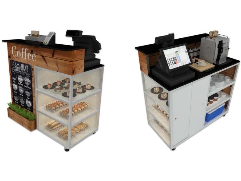 Customised coffee cart design with timber panels and clear acrylic windows