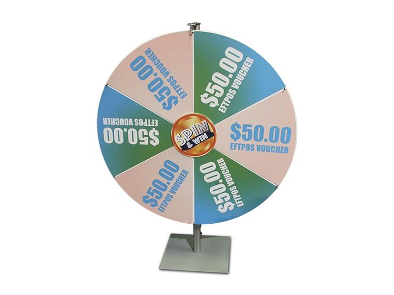 Prize wheel 1.5m high with customised 1200mm diameter wheel