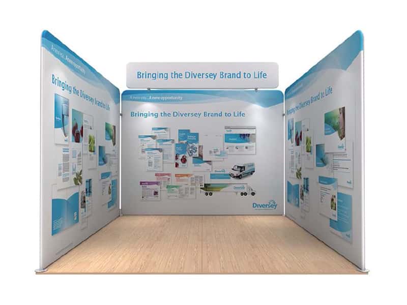 Superwalls used to form exhibition walls in a 3m x 3m trade show booth