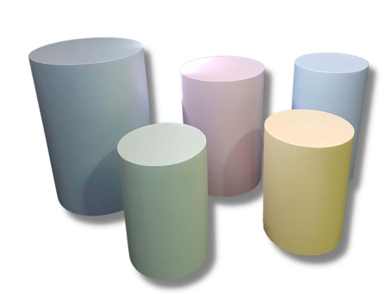 Round timber plinths made in a size to suit you, with painted finishes