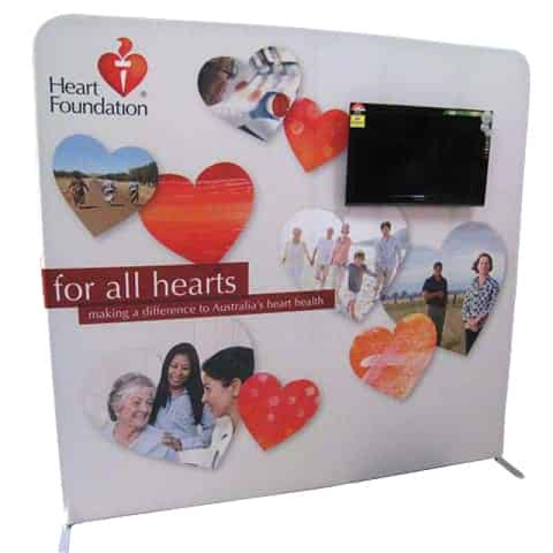 Backdrop stand with TV in front. Portable and effective!