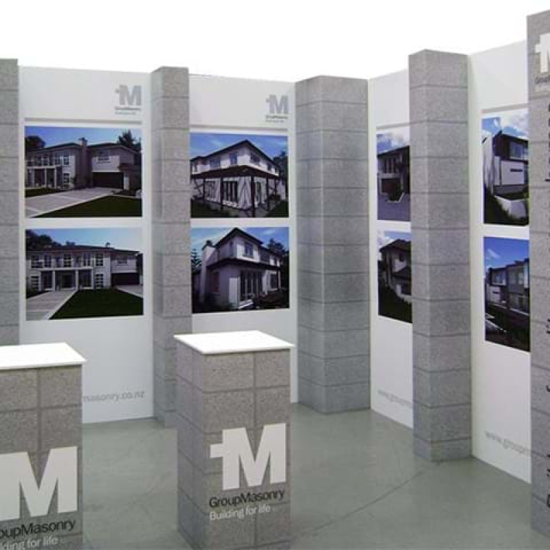Tower display with printed fabric drop panels
