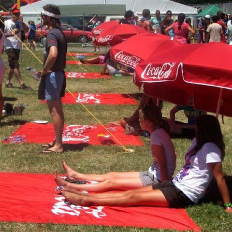 Branded umbrellas and mats