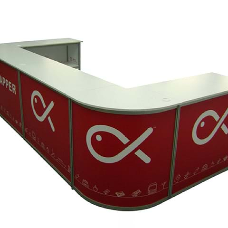 Retail counter can pull apart for storage and transportation